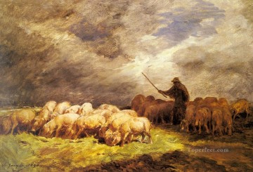 The Swineherd animalier Charles Emile Jacque Oil Paintings